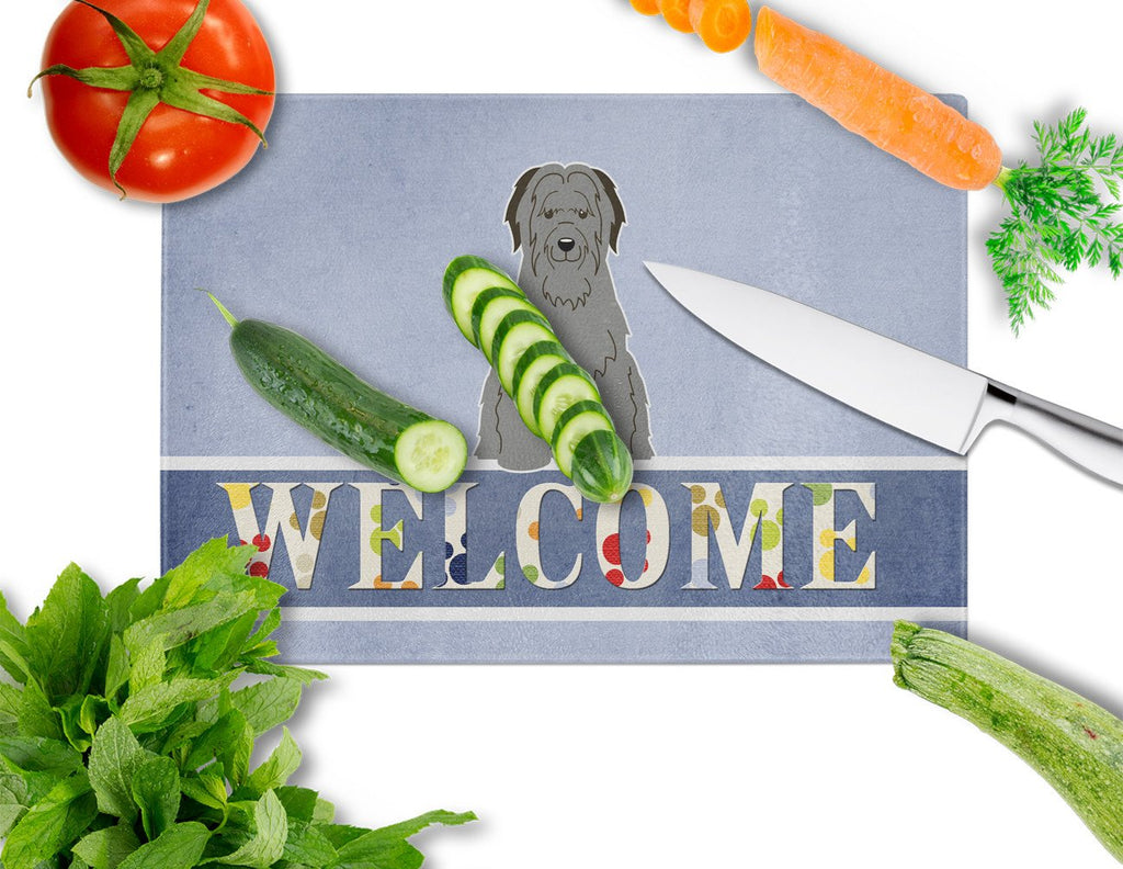 Briard Black Welcome Cutting Board Tempered Glass Kitchen Cutting Surface, Heat Resistant Chopping, Non-Slip Feet, Food Prep & Serving