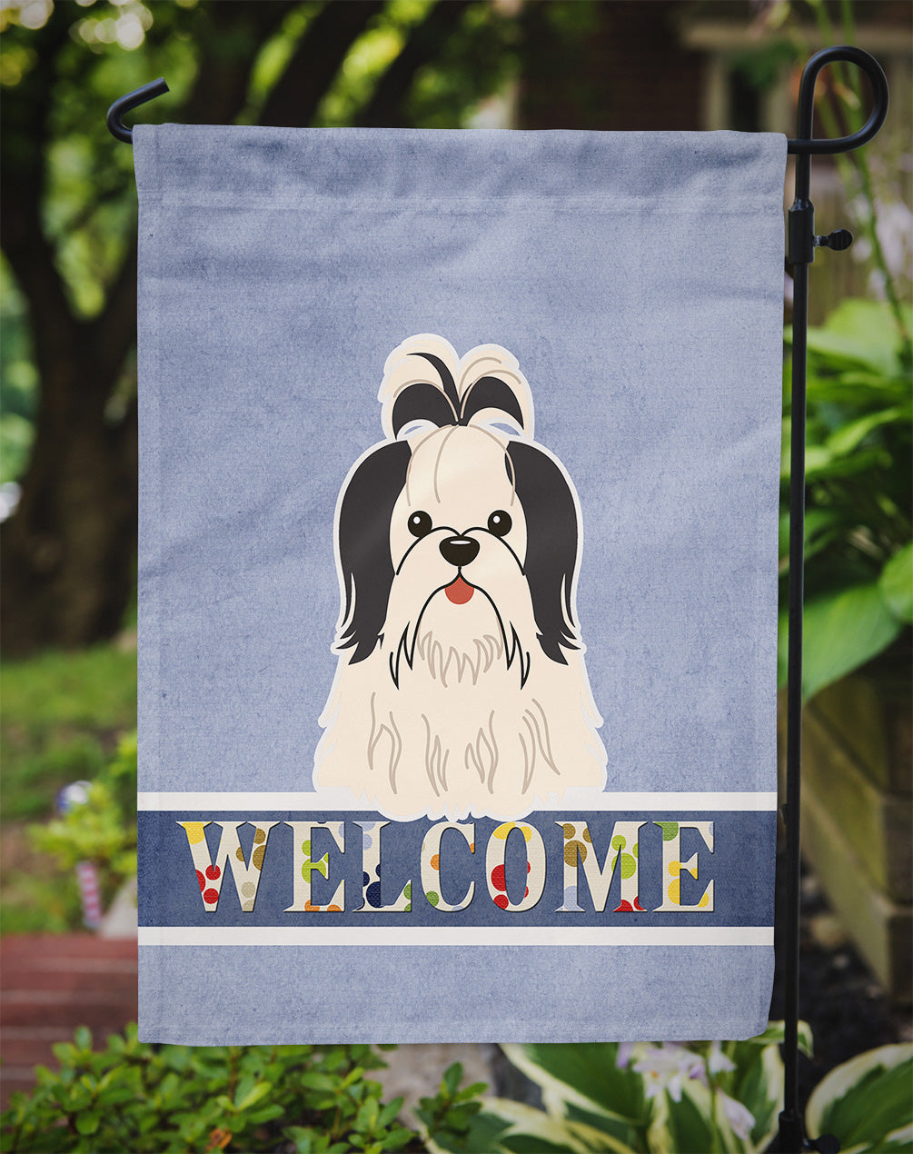 Shih Tzu Black White Welcome Garden Flag Mailbox Decorative Yard Banner Outside Patio Artwork for Flower Beds, Garden Size, Multicolor