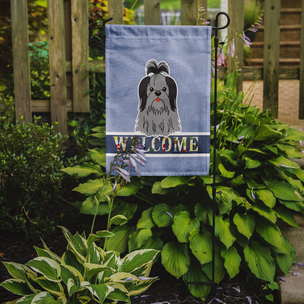 Shih Tzu Black Silver Welcome Garden Flag Mailbox Decorative Yard Banner Outside Patio Artwork for Flower Beds, Garden Size, Multicolor