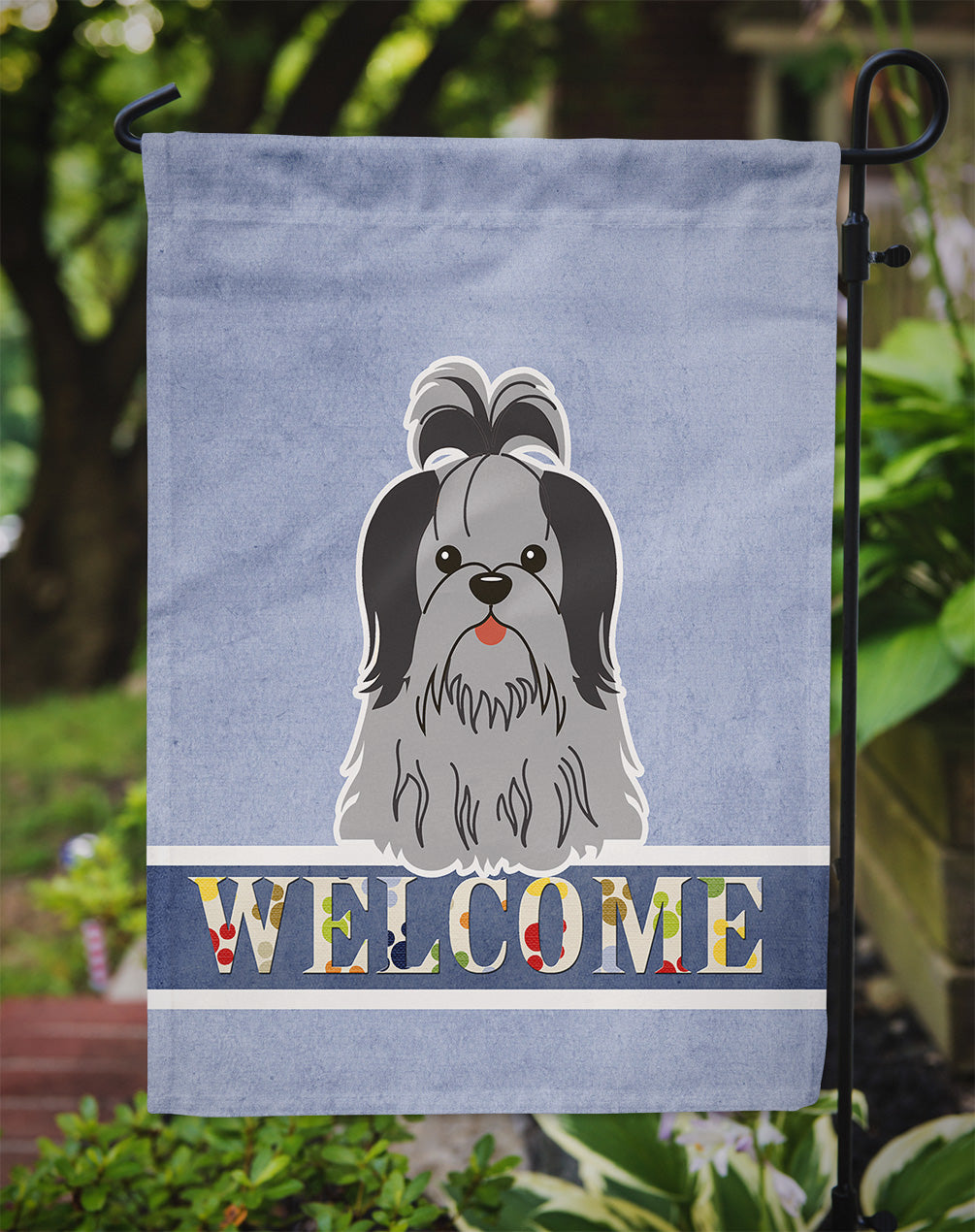 Shih Tzu Black Silver Welcome Garden Flag Mailbox Decorative Yard Banner Outside Patio Artwork for Flower Beds, Garden Size, Multicolor