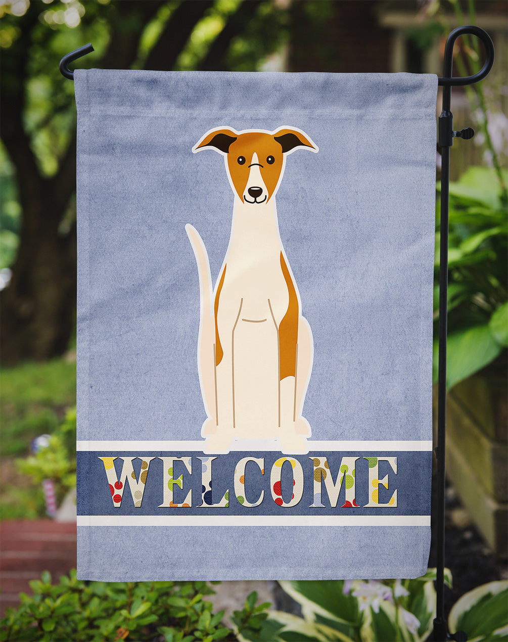Whippet Welcome Garden Flag Mailbox Decorative Yard Banner Outside Patio Artwork for Flower Beds, Garden Size, Multicolor