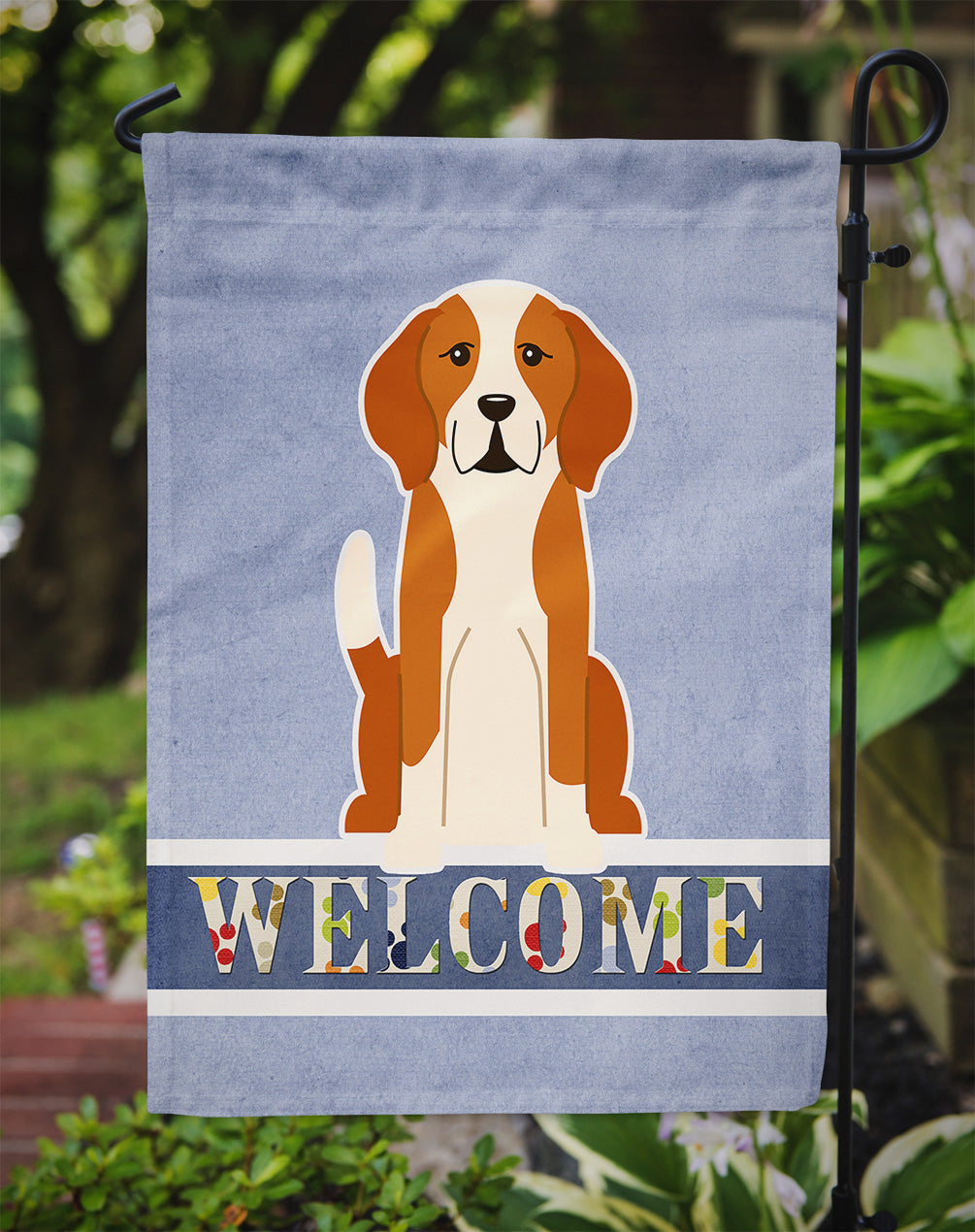 English Foxhound Welcome Garden Flag Mailbox Decorative Yard Banner Outside Patio Artwork for Flower Beds, Garden Size, Multicolor