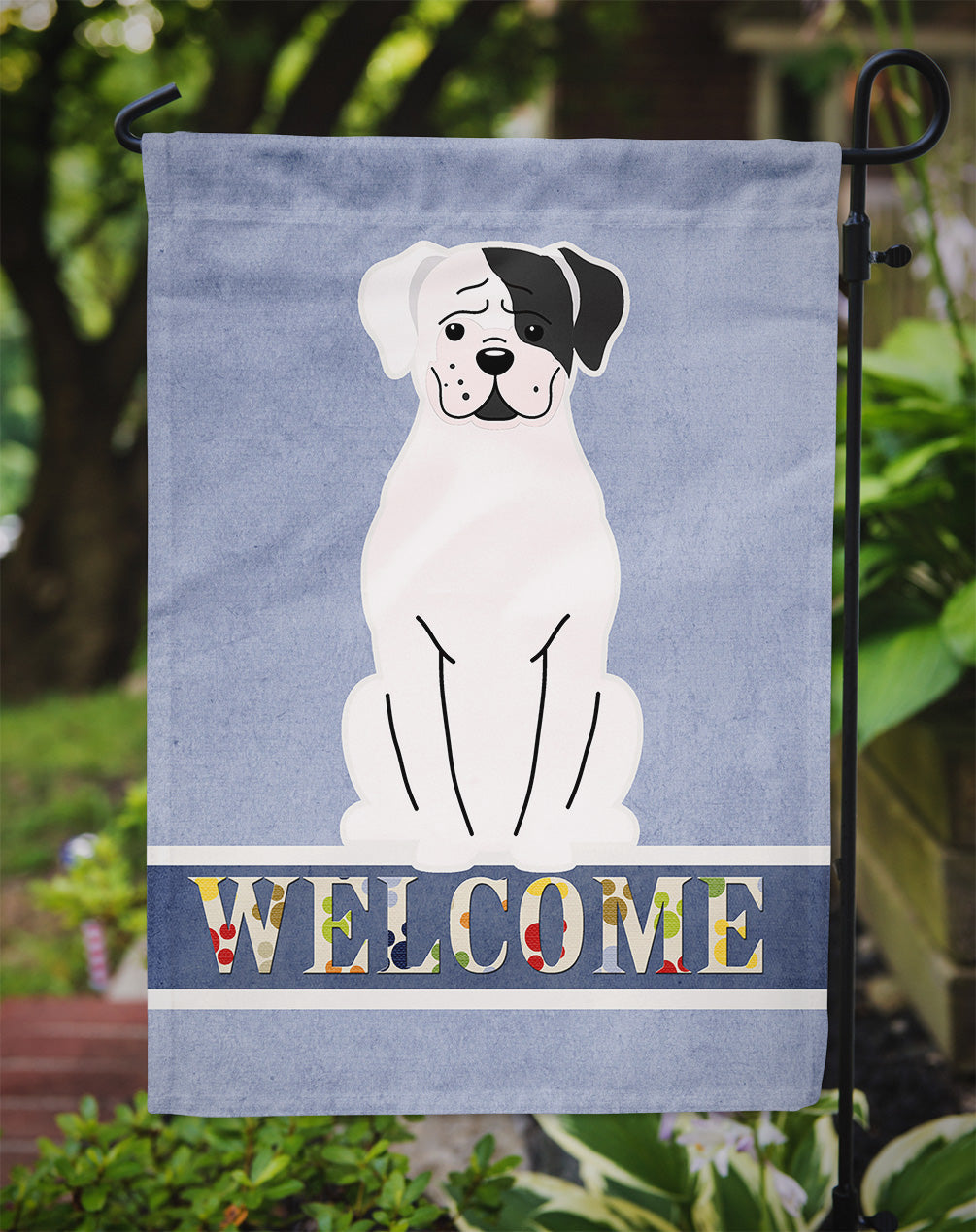 White Boxer Cooper Welcome Garden Flag Mailbox Decorative Yard Banner Outside Patio Artwork for Flower Beds, Garden Size, Multicolor