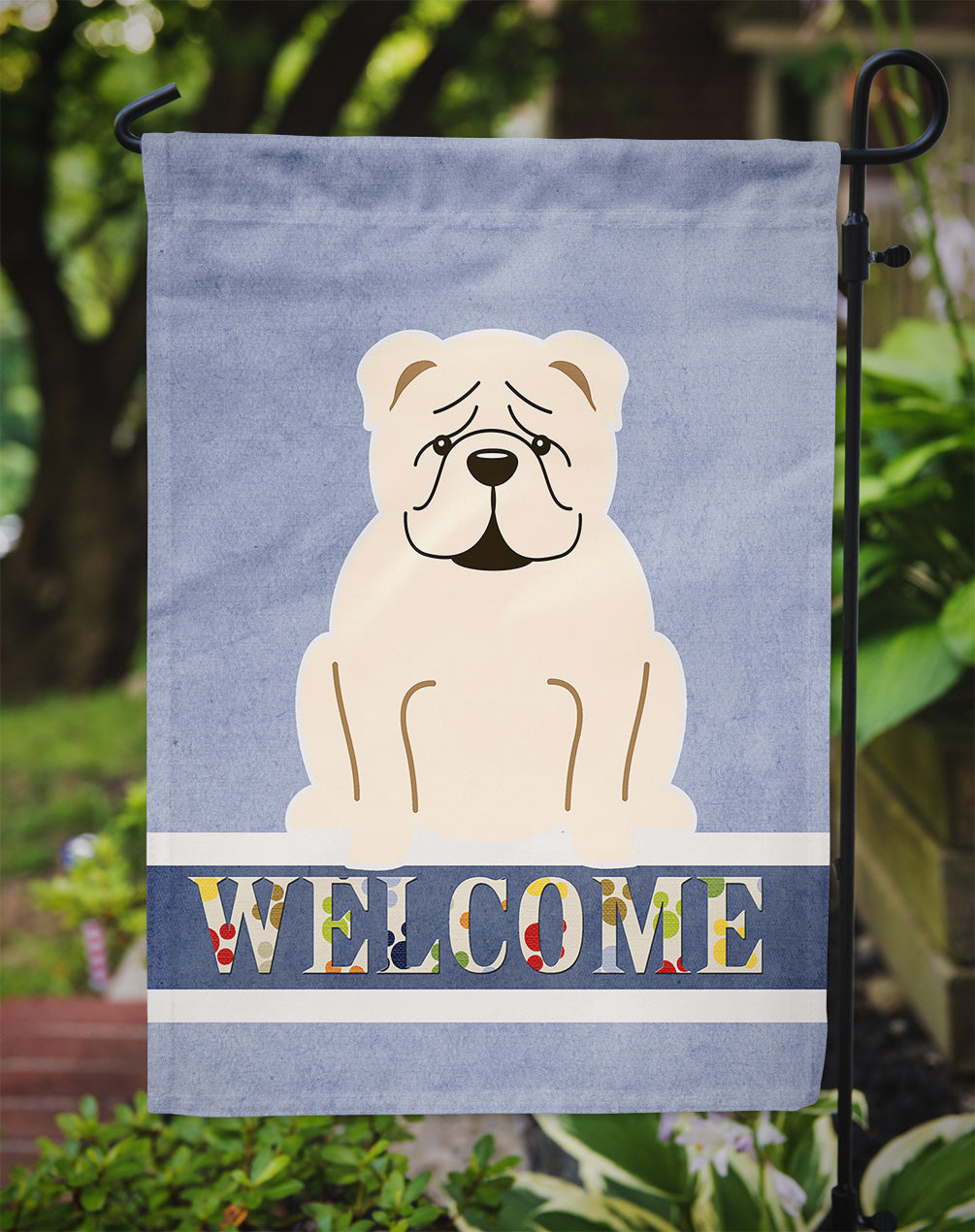 English Bulldog White Welcome Garden Flag Mailbox Decorative Yard Banner Outside Patio Artwork for Flower Beds, Garden Size, Multicolor