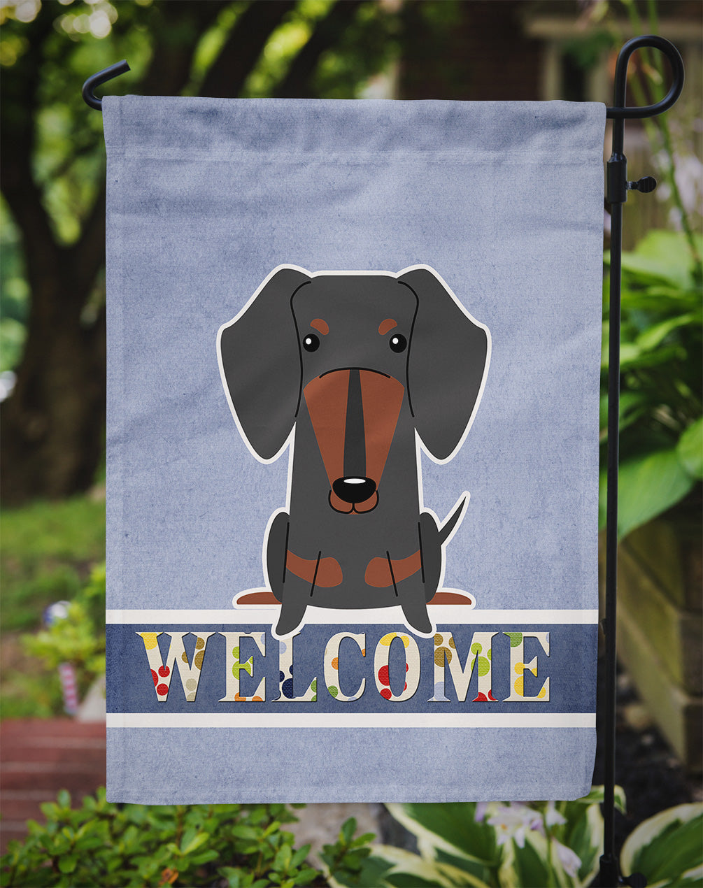 Dachshund Black Tan Welcome Garden Flag Mailbox Decorative Yard Banner Outside Patio Artwork for Flower Beds, Garden Size, Multicolor