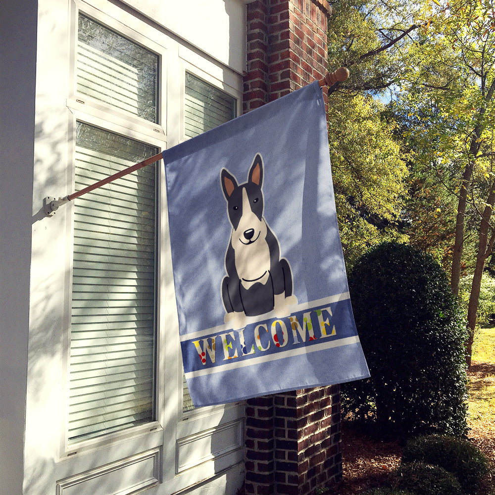 Bull Terrier Black White Welcome House Flag 28x40 Porch Sleeve Pole Decorative Outside Yard Banner Artwork Wall Hanging, Polyester