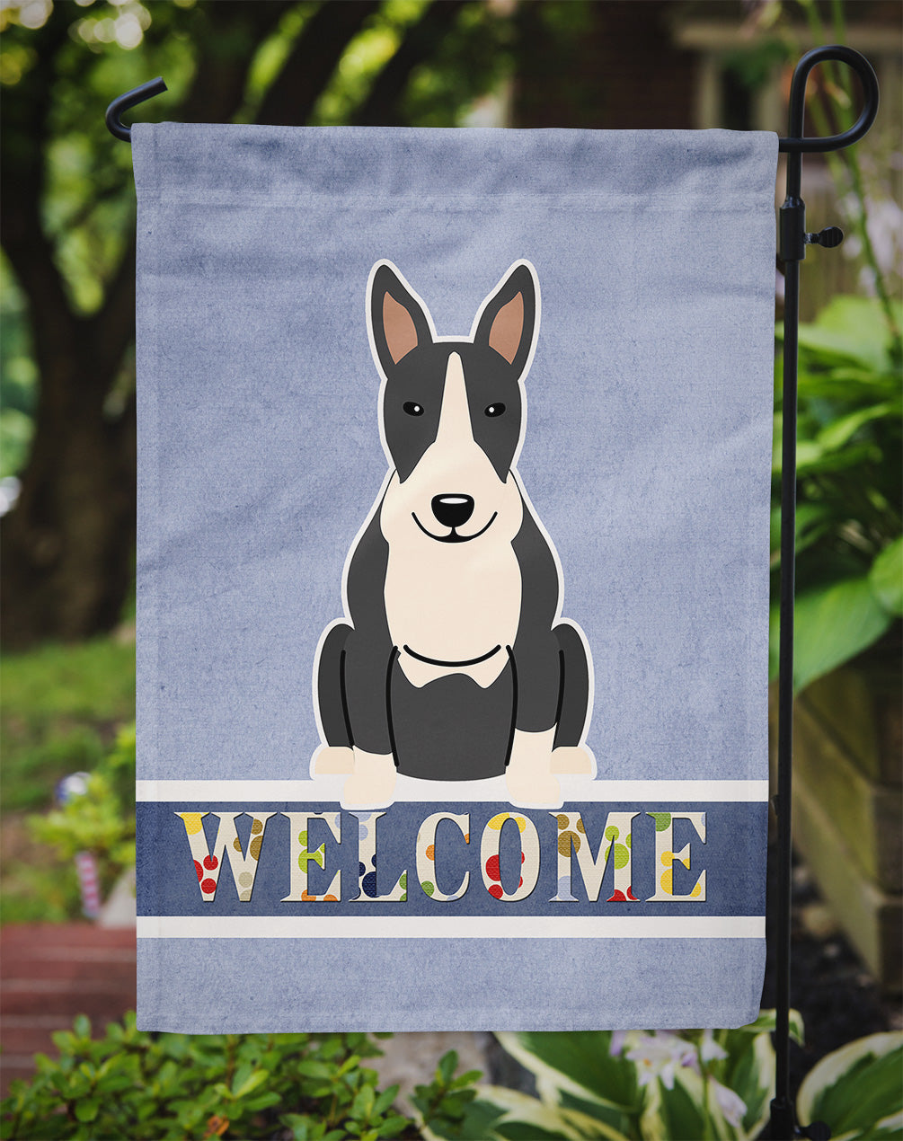 Bull Terrier Black White Welcome Garden Flag Mailbox Decorative Yard Banner Outside Patio Artwork for Flower Beds, Garden Size, Multicolor