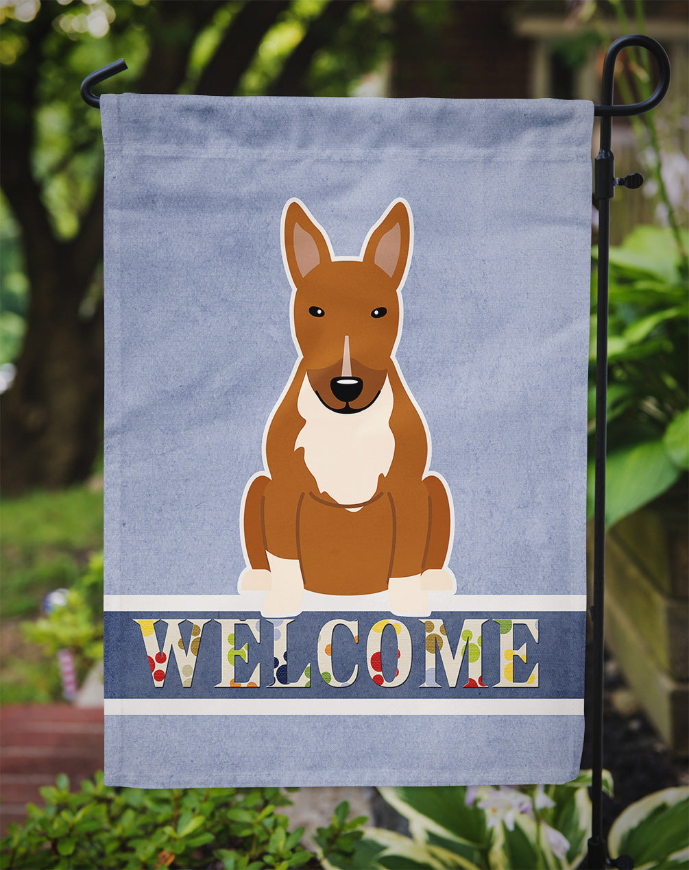 Bull Terrier Red Welcome Garden Flag Mailbox Decorative Yard Banner Outside Patio Artwork for Flower Beds, Garden Size, Multicolor
