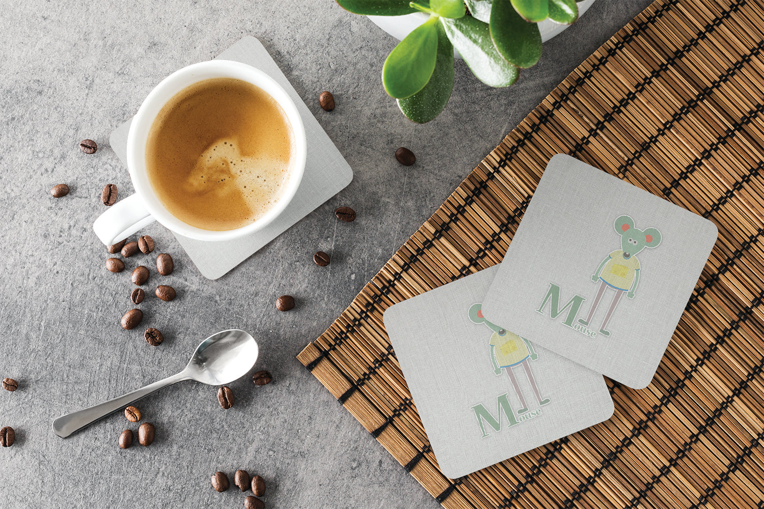 Alphabet M for Mouse Foam Coasters Set of 4 Cup Coasters for Indoor Outdoor, Tabletop Protection, Anti Slip, Mouse pad Material