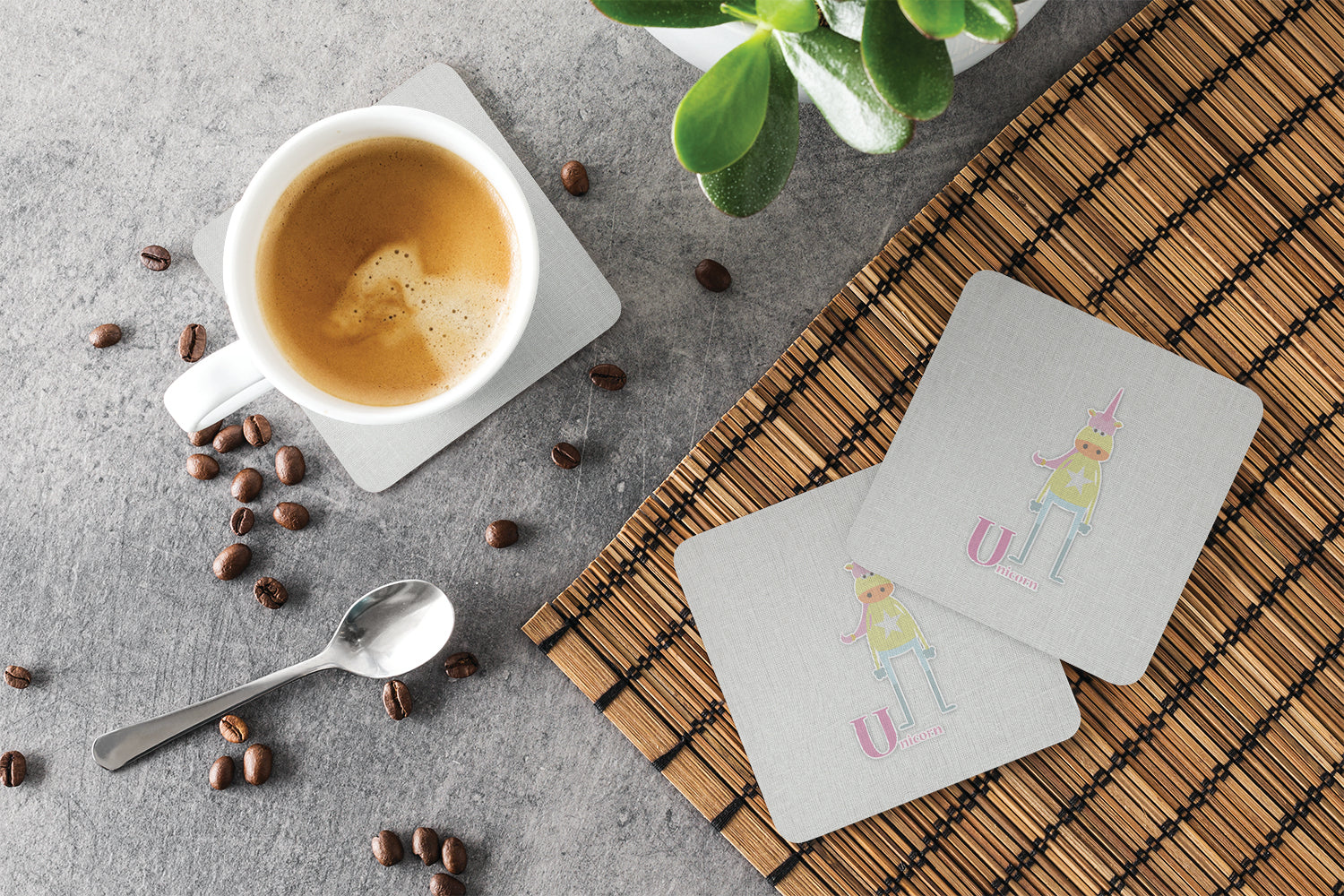 Alphabet U for Unicorn Foam Coasters Set of 4 Cup Coasters for Indoor Outdoor, Tabletop Protection, Anti Slip, Mouse pad Material