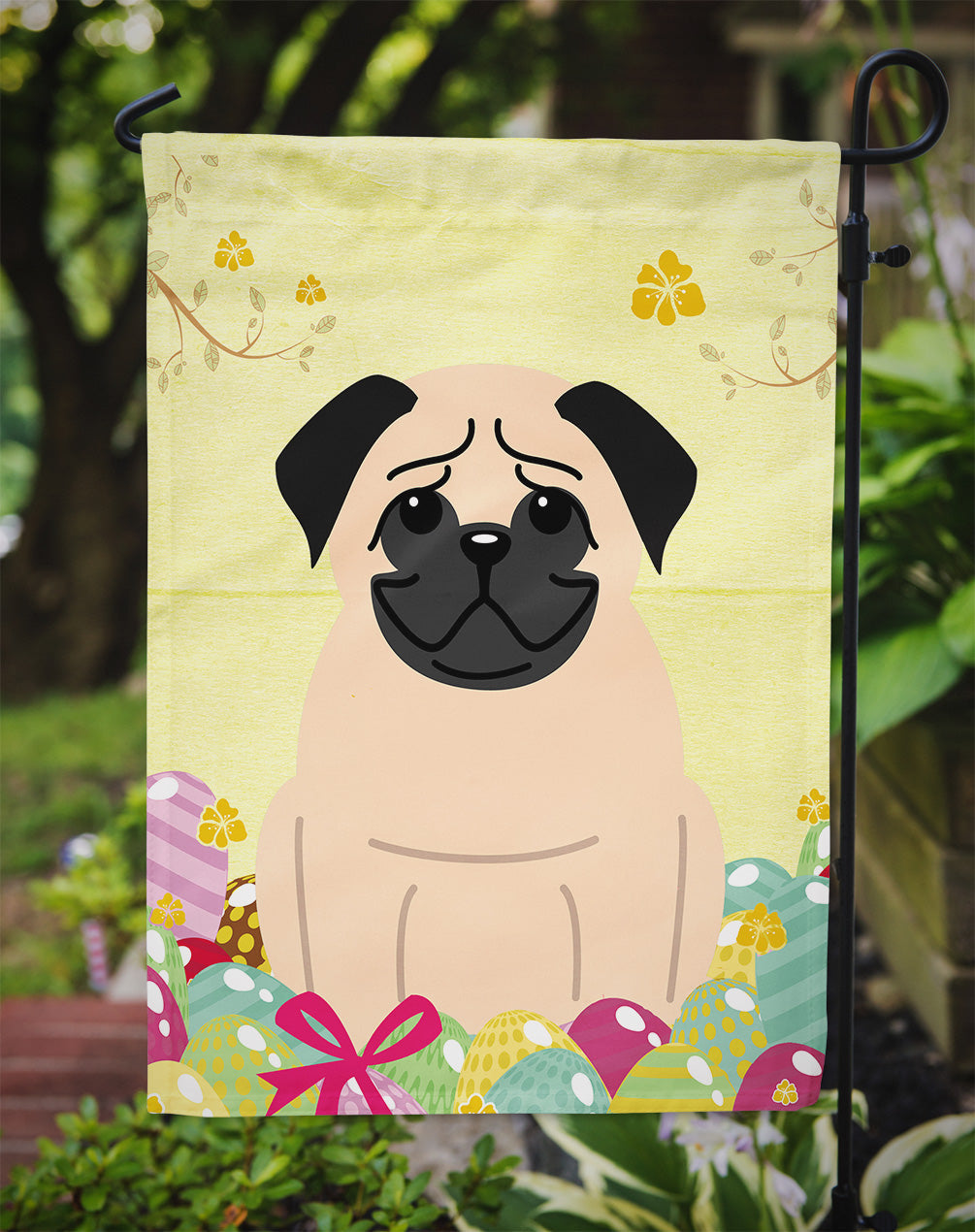 Easter Eggs Pug Fawn Garden Flag Mailbox Decorative Yard Banner Outside Patio Artwork for Flower Beds, Garden Size, Multicolor