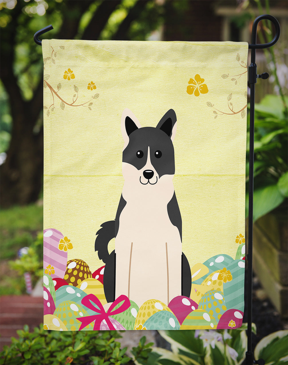 Easter Eggs Russo-European Laika Spitz Garden Flag Mailbox Decorative Yard Banner Outside Patio Artwork for Flower Beds, Garden Size, Multicolor