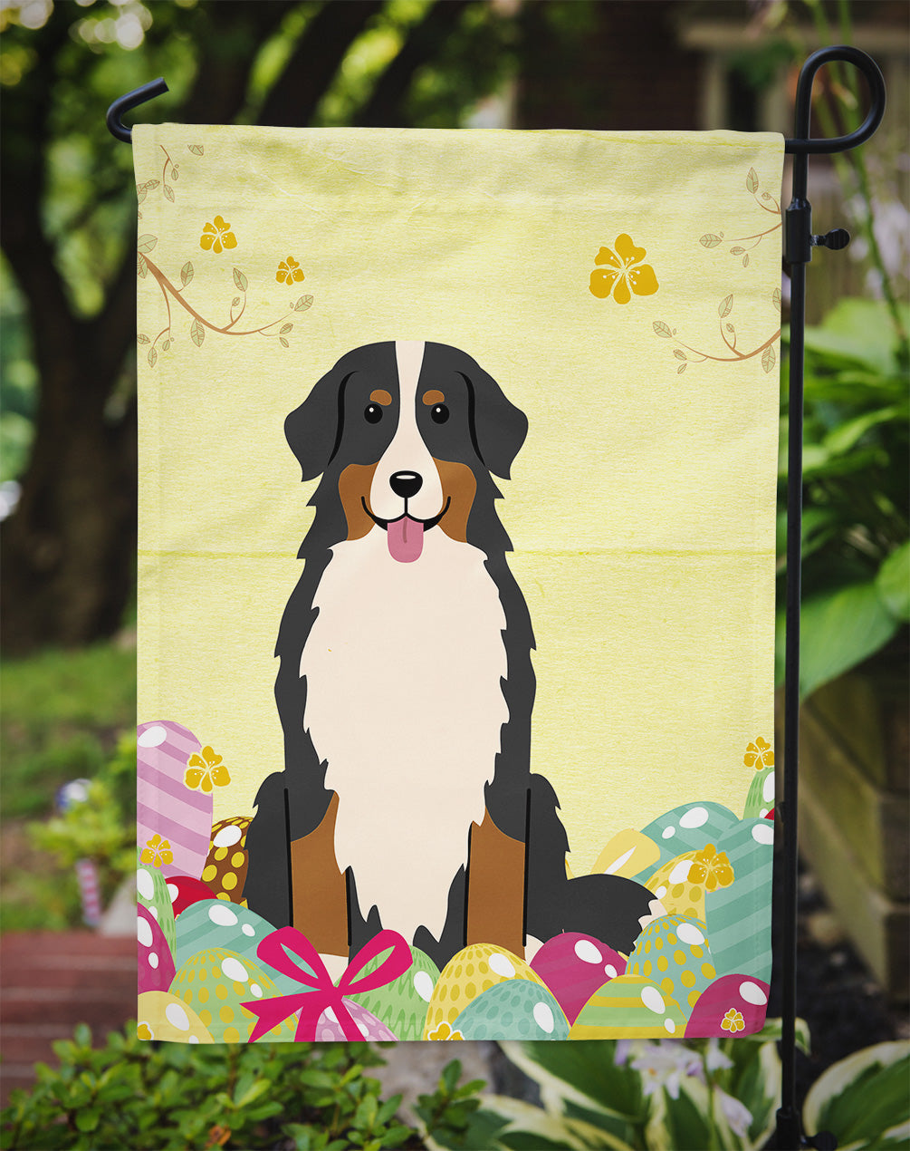 Easter Eggs Bernese Mountain Dog Garden Flag Mailbox Decorative Yard Banner Outside Patio Artwork for Flower Beds, Garden Size, Multicolor