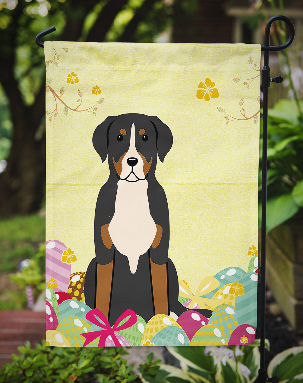 Easter Eggs Greater Swiss Mountain Dog Garden Flag Mailbox Decorative Yard Banner Outside Patio Artwork for Flower Beds, Garden Size, Multicolor