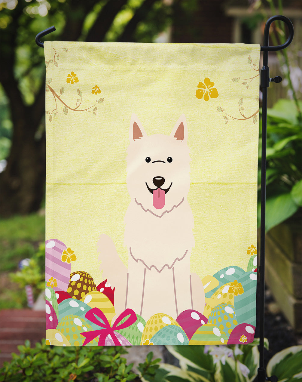 Easter Eggs White German Shepherd Garden Flag Mailbox Decorative Yard Banner Outside Patio Artwork for Flower Beds, Garden Size, Multicolor