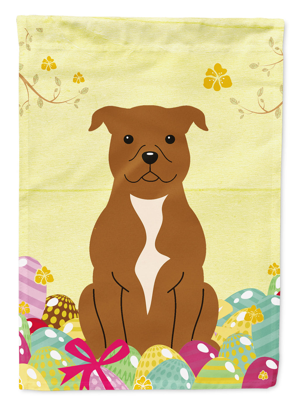 Easter Eggs Staffordshire Bull Terrier Brown Garden Flag Mailbox Decorative Yard Banner Outside Patio Artwork for Flower Beds, Garden Size, Multicolor