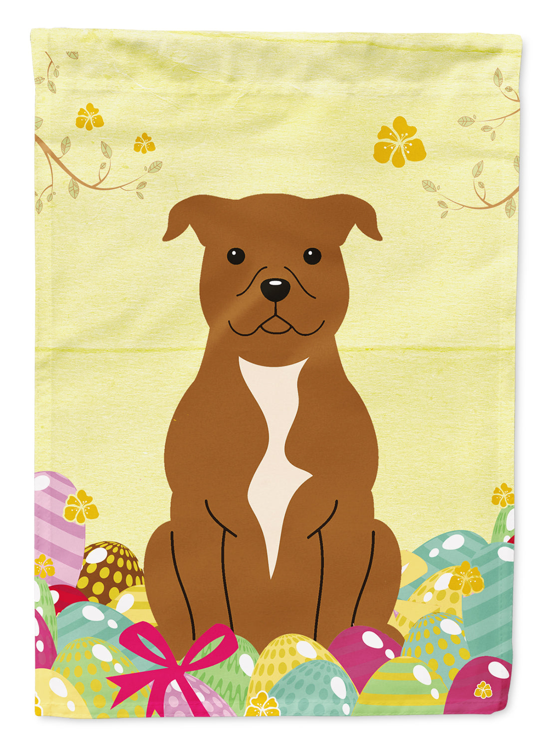 Easter Eggs Staffordshire Bull Terrier Brown Garden Flag Mailbox Decorative Yard Banner Outside Patio Artwork for Flower Beds, Garden Size, Multicolor