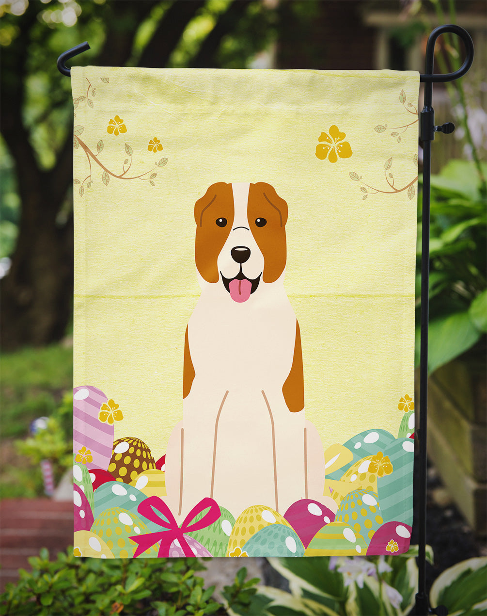 Easter Eggs Central Asian Shepherd Dog Garden Flag Mailbox Decorative Yard Banner Outside Patio Artwork for Flower Beds, Garden Size, Multicolor