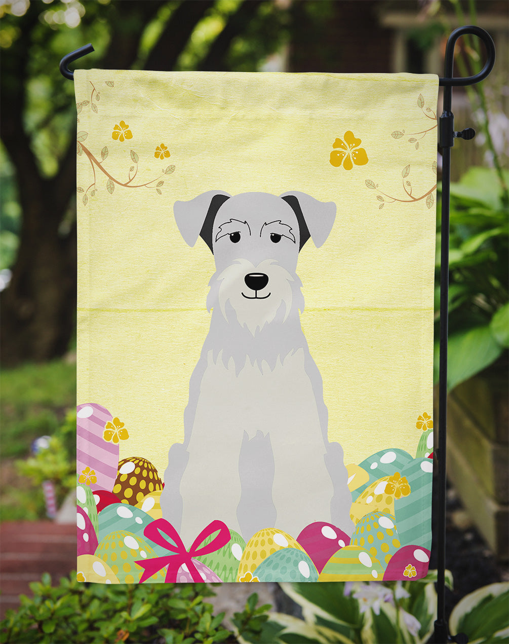 Easter Eggs Miniature Schnauzer White Garden Flag Mailbox Decorative Yard Banner Outside Patio Artwork for Flower Beds, Garden Size, Multicolor