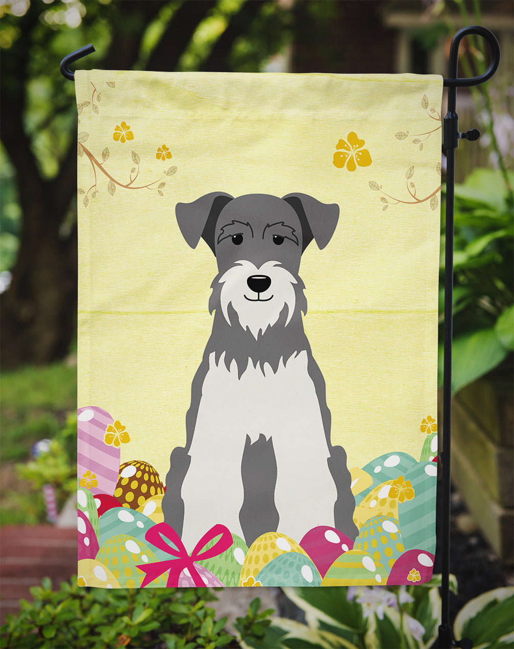 Easter Eggs Miniature Schnauzer Salt and Pepper Garden Flag Mailbox Decorative Yard Banner Outside Patio Artwork for Flower Beds, Garden Size, Multicolor