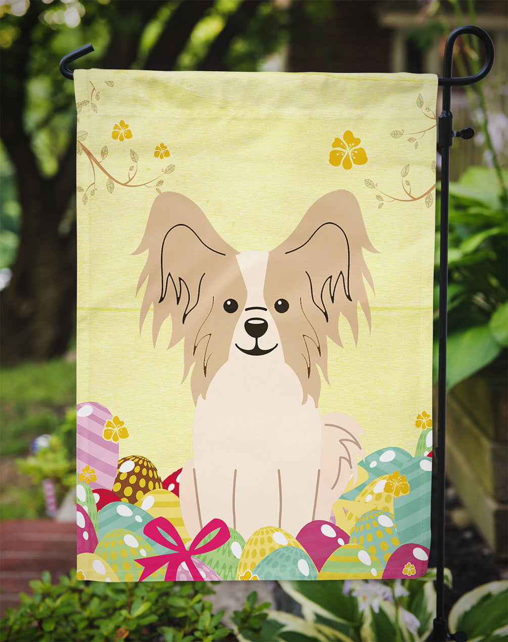 Easter Eggs Papillon Sable White Garden Flag Mailbox Decorative Yard Banner Outside Patio Artwork for Flower Beds, Garden Size, Multicolor