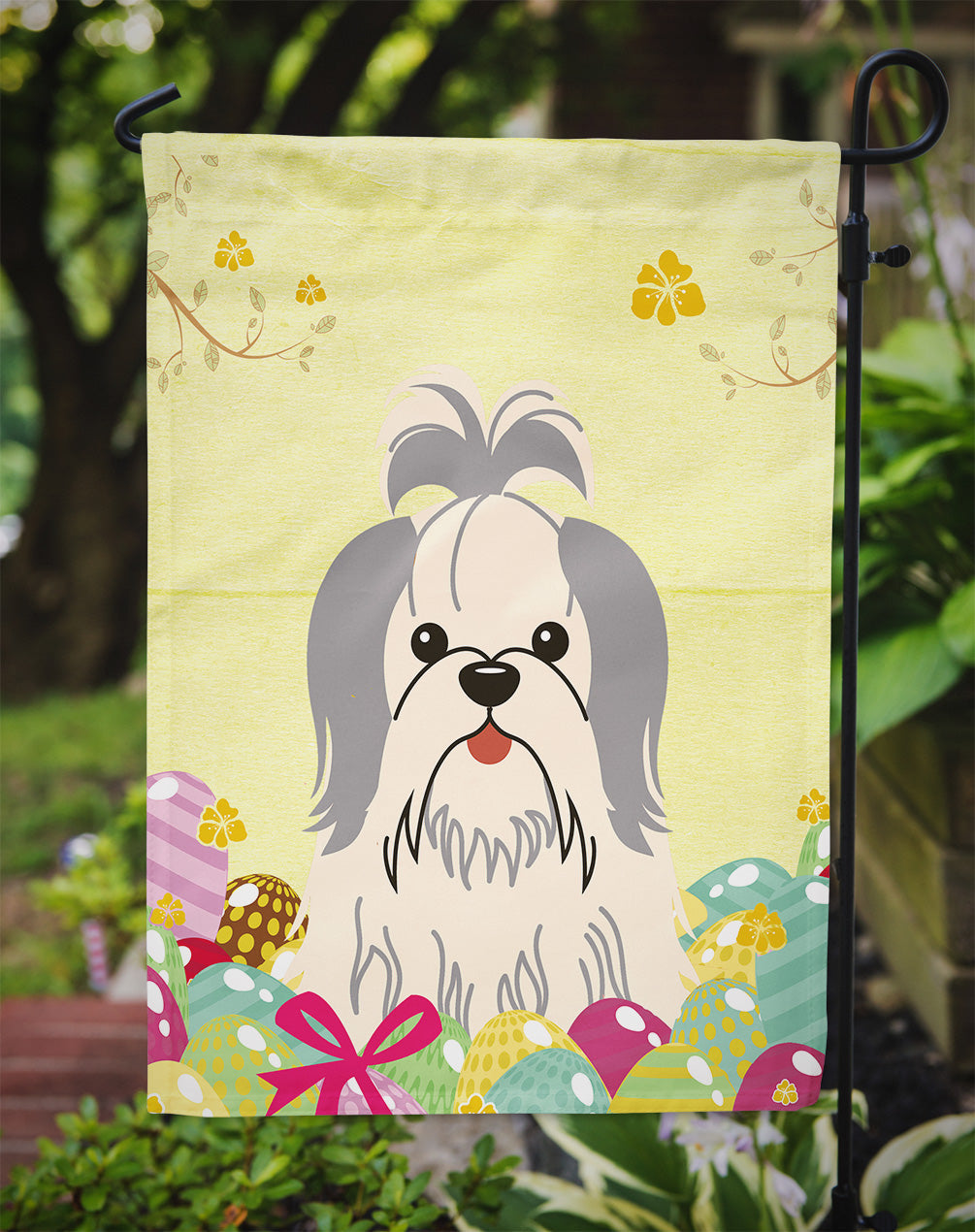 Easter Eggs Shih Tzu Silver White Garden Flag Mailbox Decorative Yard Banner Outside Patio Artwork for Flower Beds, Garden Size, Multicolor