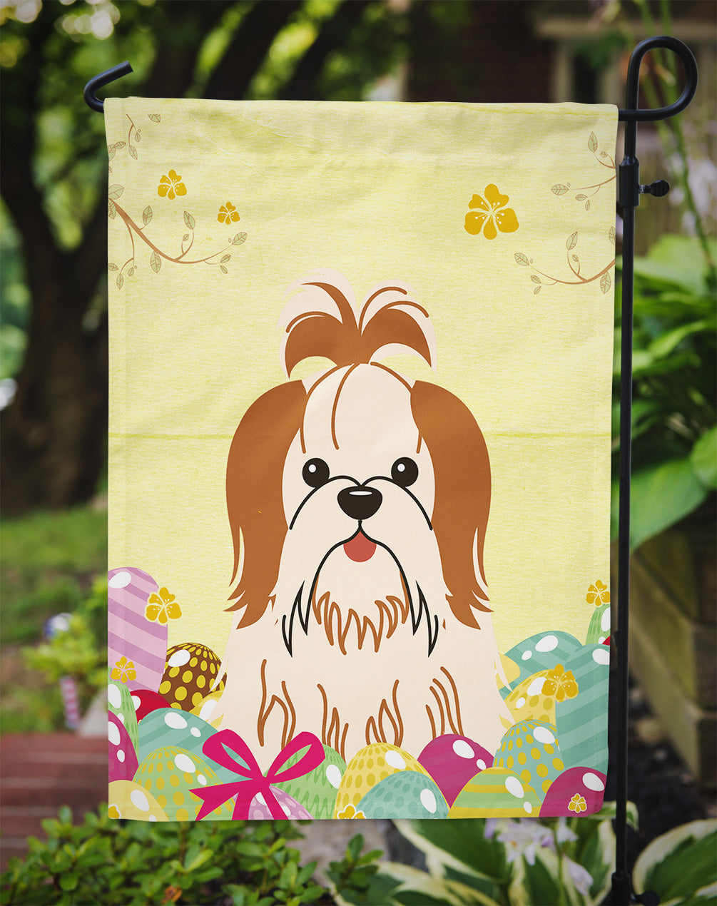 Easter Eggs Shih Tzu Red White Garden Flag Mailbox Decorative Yard Banner Outside Patio Artwork for Flower Beds, Garden Size, Multicolor