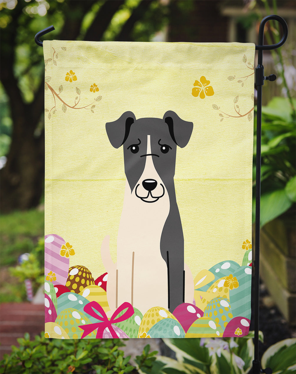 Easter Eggs Smooth Fox Terrier Garden Flag Mailbox Decorative Yard Banner Outside Patio Artwork for Flower Beds, Garden Size, Multicolor