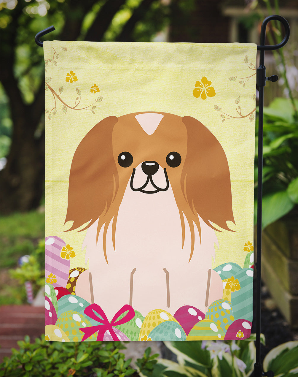 Easter Eggs Pekingese Red White Garden Flag Mailbox Decorative Yard Banner Outside Patio Artwork for Flower Beds, Garden Size, Multicolor