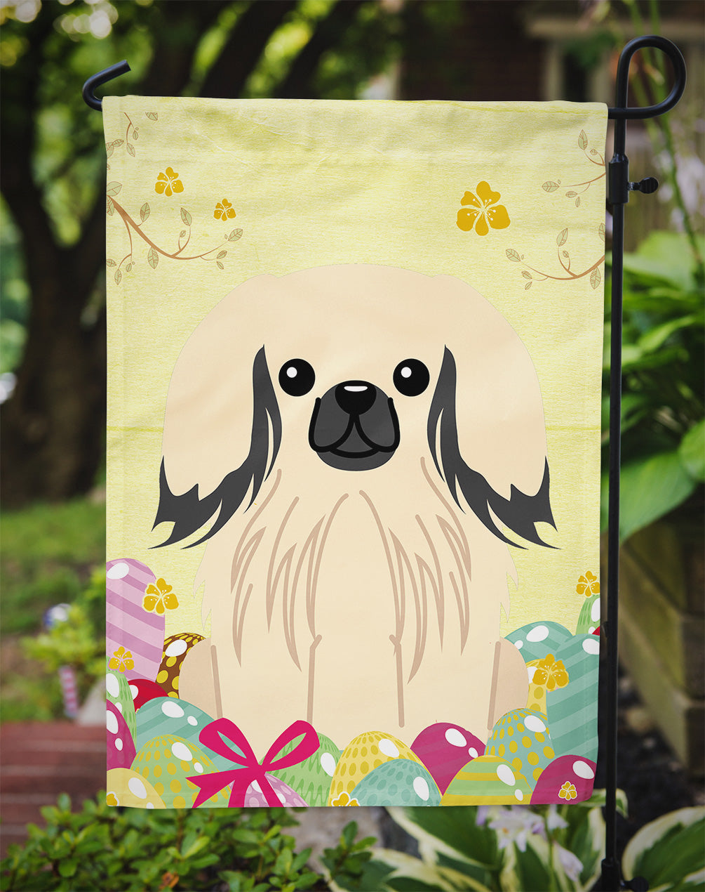 Easter Eggs Pekingese Cream Garden Flag Mailbox Decorative Yard Banner Outside Patio Artwork for Flower Beds, Garden Size, Multicolor