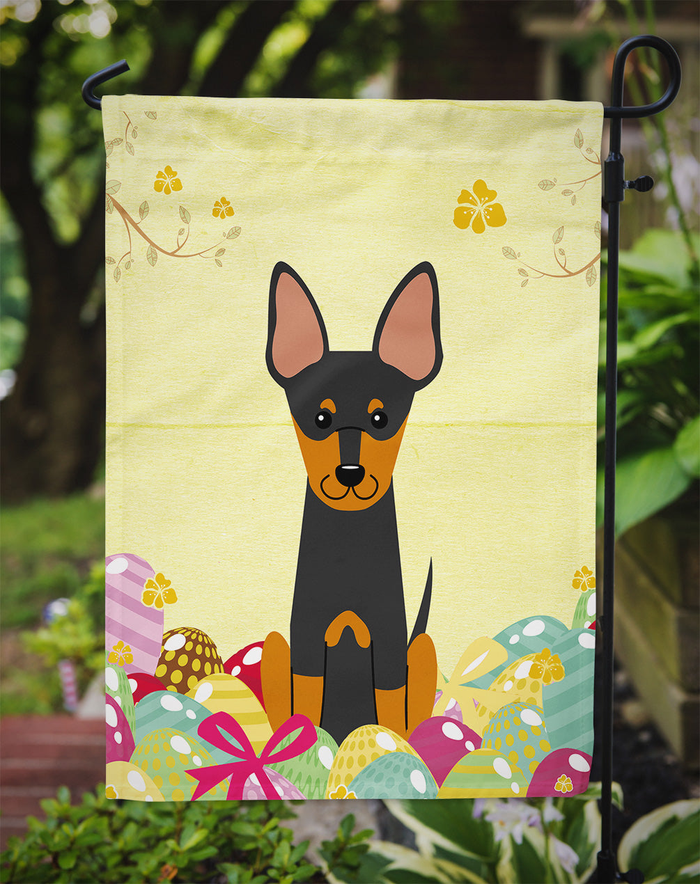 Easter Eggs English Toy Terrier Garden Flag Mailbox Decorative Yard Banner Outside Patio Artwork for Flower Beds, Garden Size, Multicolor