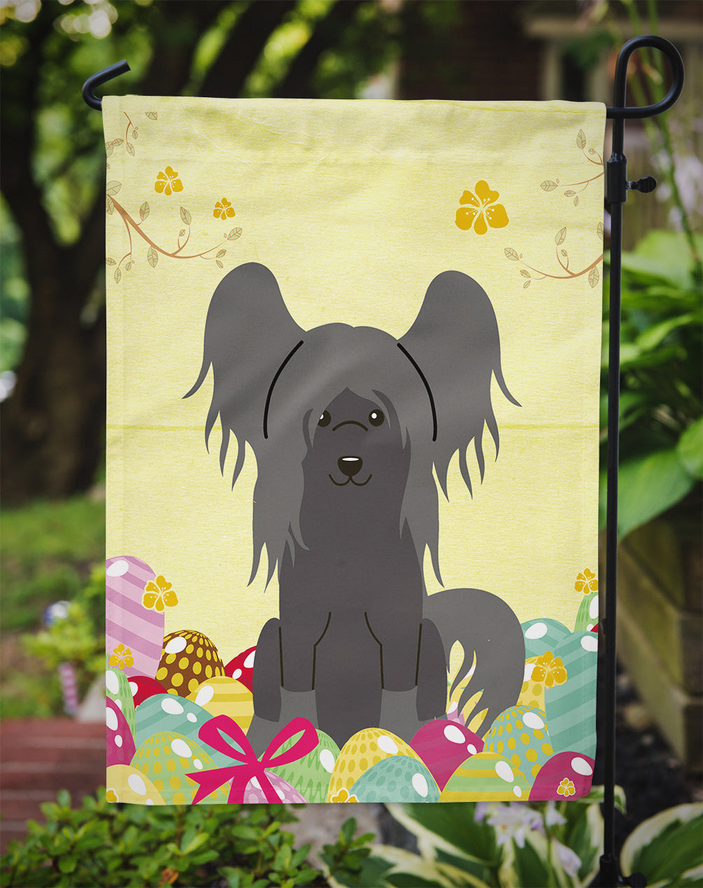 Easter Eggs Chinese Crested Black Garden Flag Mailbox Decorative Yard Banner Outside Patio Artwork for Flower Beds, Garden Size, Multicolor