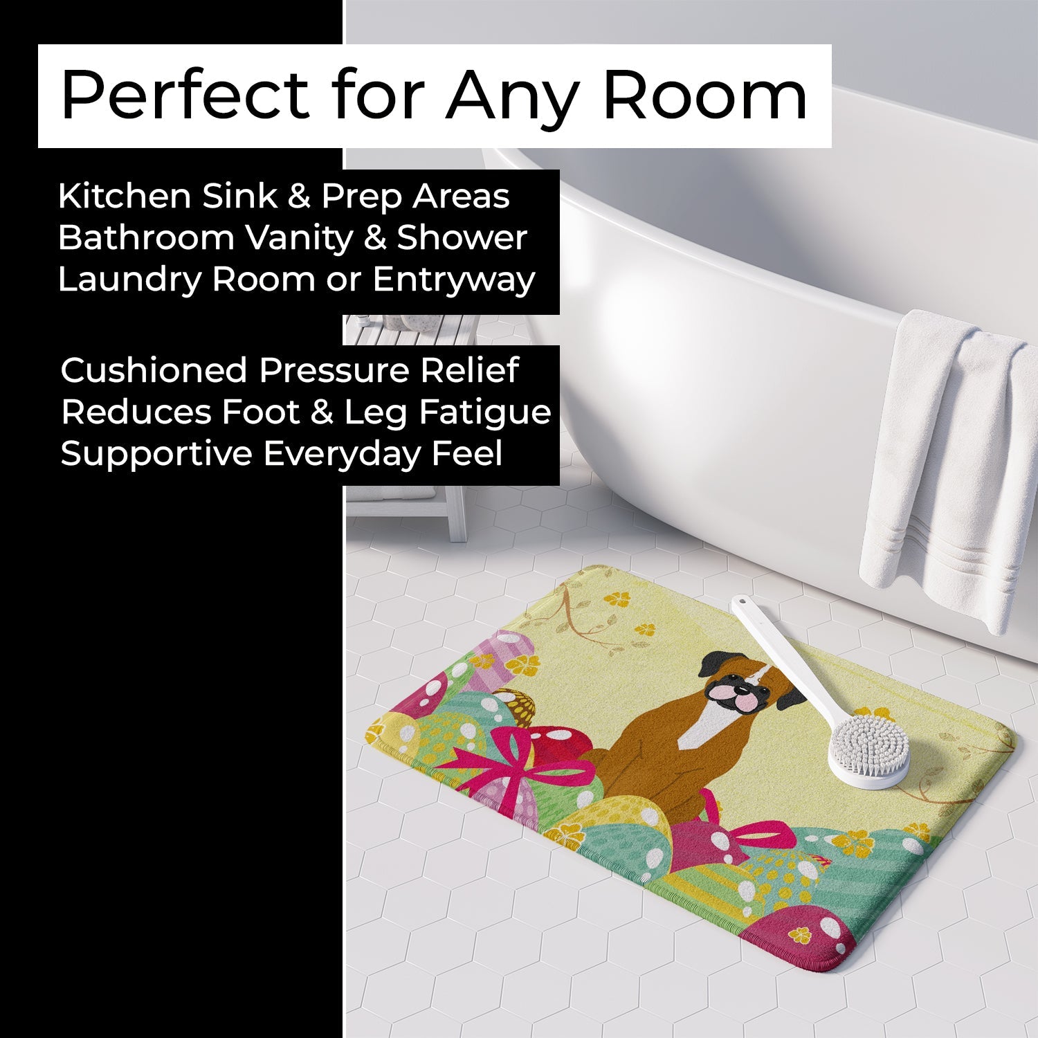Easter Eggs Flashy Fawn Boxer Memory Foam Kitchen Mat Machine Washable Anti-Fatigue Cushion Comfort Bath or Kitchen Rug
