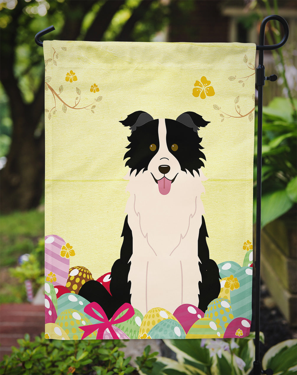 Easter Eggs Border Collie Black White Garden Flag Mailbox Decorative Yard Banner Outside Patio Artwork for Flower Beds, Garden Size, Multicolor