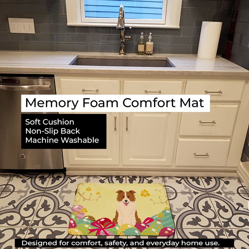 Easter Eggs Border Collie Red White Memory Foam Kitchen Mat Machine Washable Anti-Fatigue Cushion Comfort Bath or Kitchen Rug