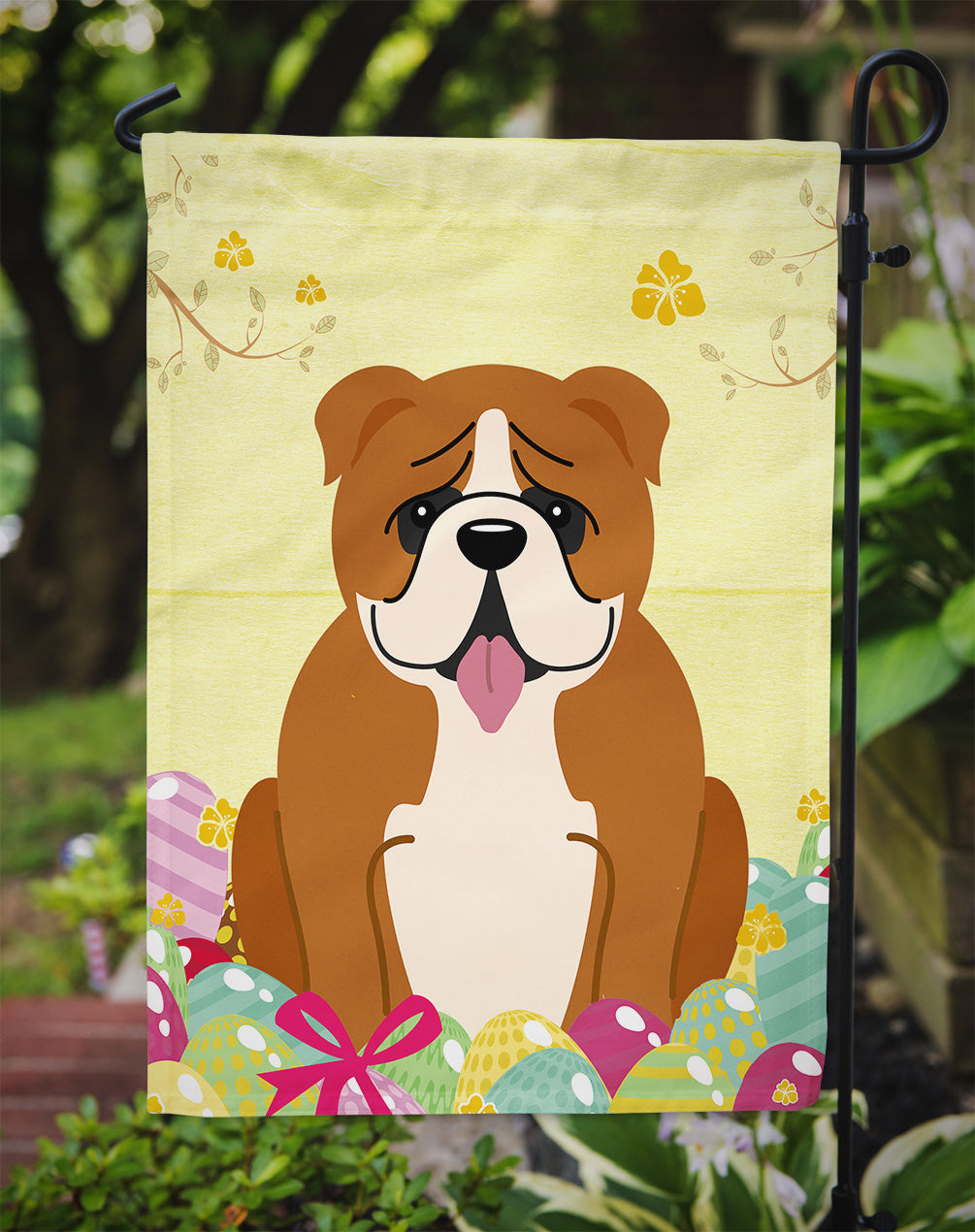 Easter Eggs English Bulldog Red White Garden Flag Mailbox Decorative Yard Banner Outside Patio Artwork for Flower Beds, Garden Size, Multicolor