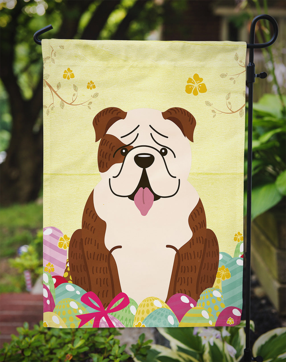 Easter Eggs English Bulldog Brindle White Garden Flag Mailbox Decorative Yard Banner Outside Patio Artwork for Flower Beds, Garden Size, Multicolor