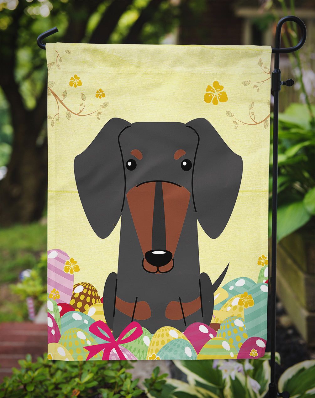 Easter Eggs Dachshund Black Tan Garden Flag Mailbox Decorative Yard Banner Outside Patio Artwork for Flower Beds, Garden Size, Multicolor