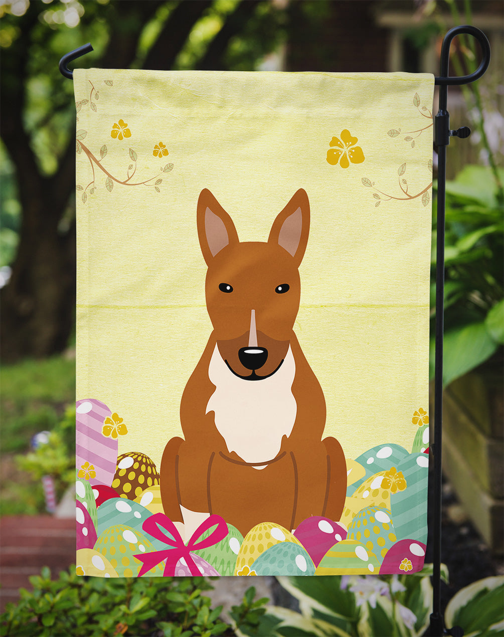 Easter Eggs Bull Terrier Red Garden Flag Mailbox Decorative Yard Banner Outside Patio Artwork for Flower Beds, Garden Size, Multicolor
