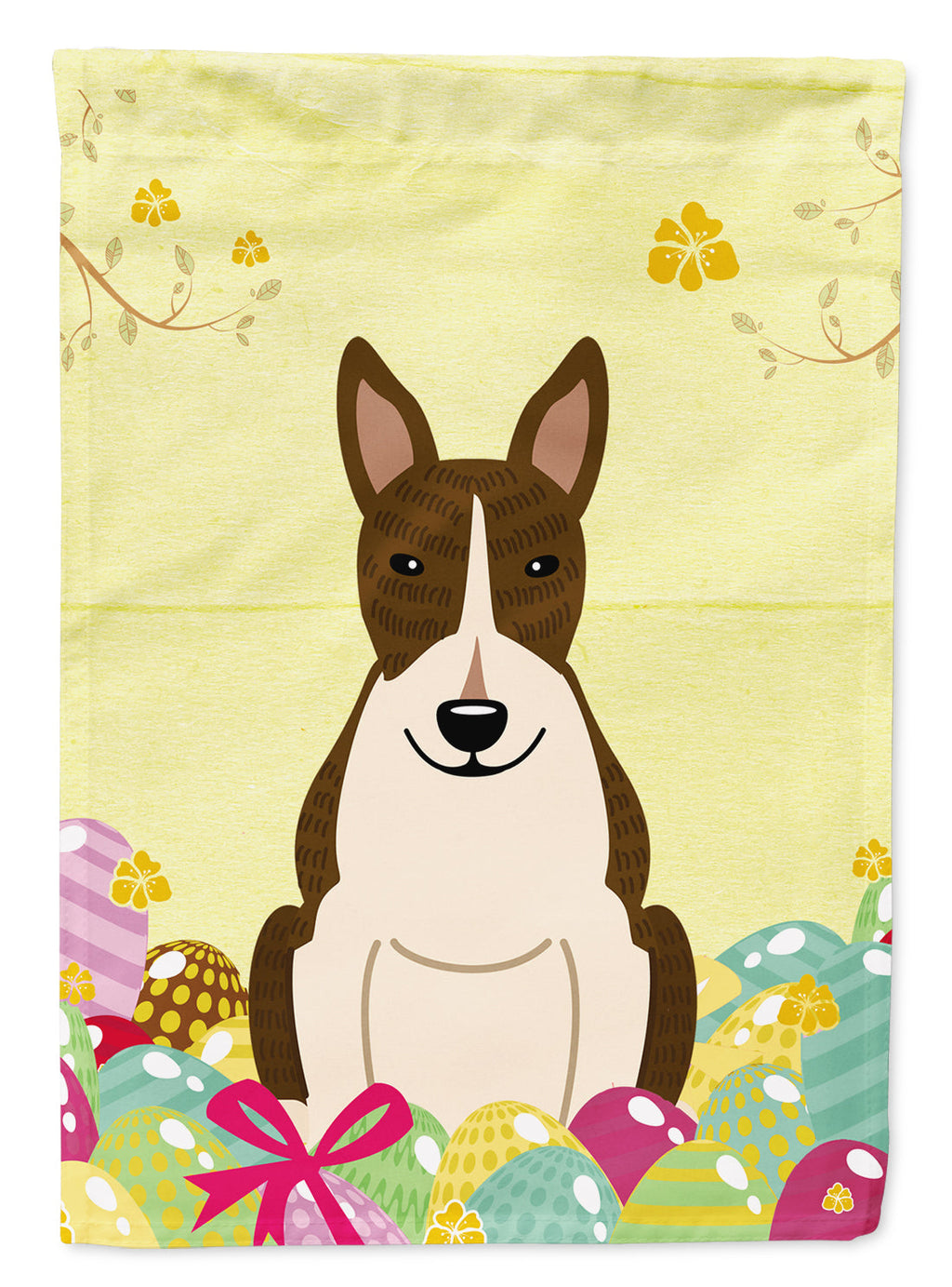 Easter Eggs Bull Terrier Dark Brindle Garden Flag Mailbox Decorative Yard Banner Outside Patio Artwork for Flower Beds, Garden Size, Multicolor