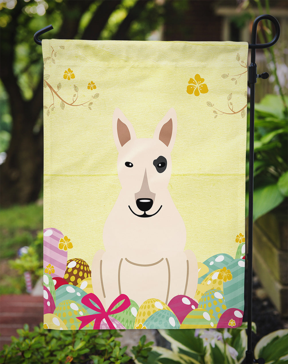 Easter Eggs Bull Terrier White Garden Flag Mailbox Decorative Yard Banner Outside Patio Artwork for Flower Beds, Garden Size, Multicolor