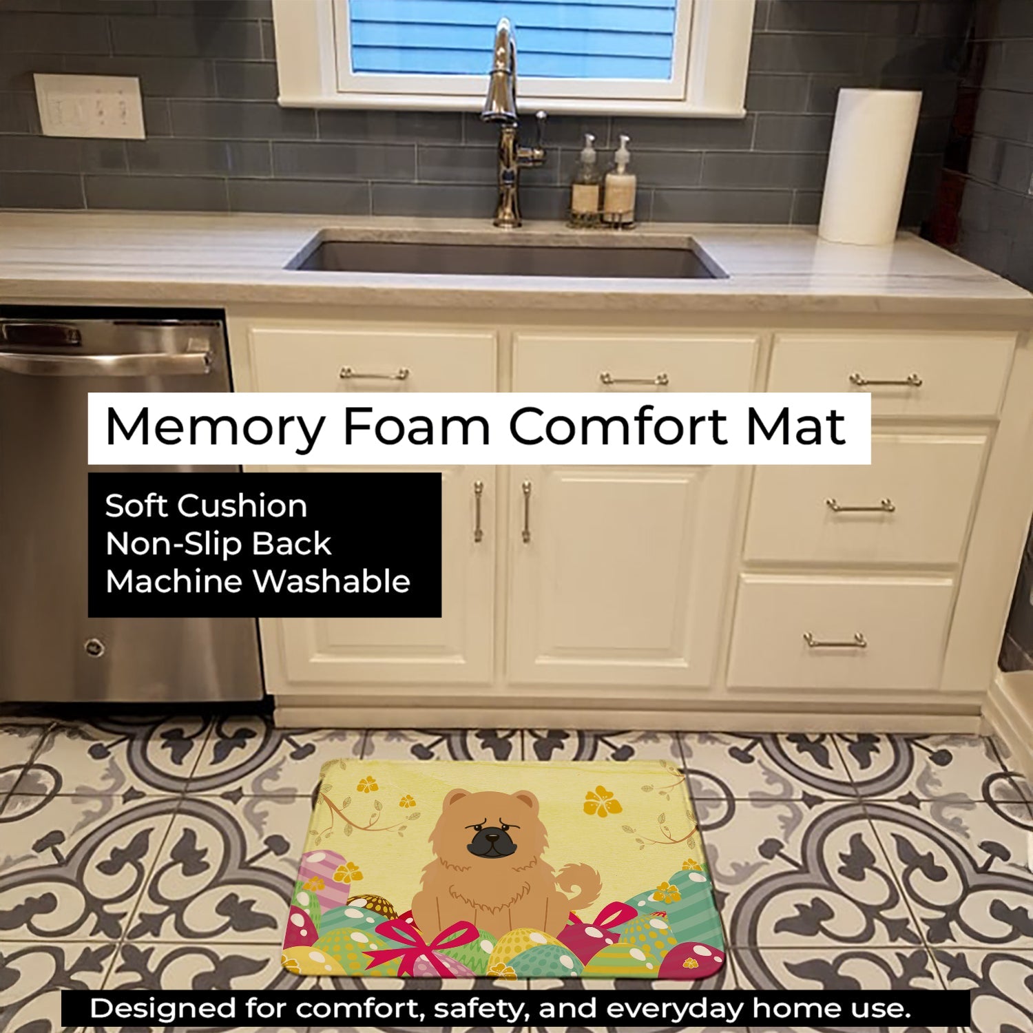 Easter Eggs Chow Chow Cream Memory Foam Kitchen Mat Machine Washable Anti-Fatigue Cushion Comfort Bath or Kitchen Rug
