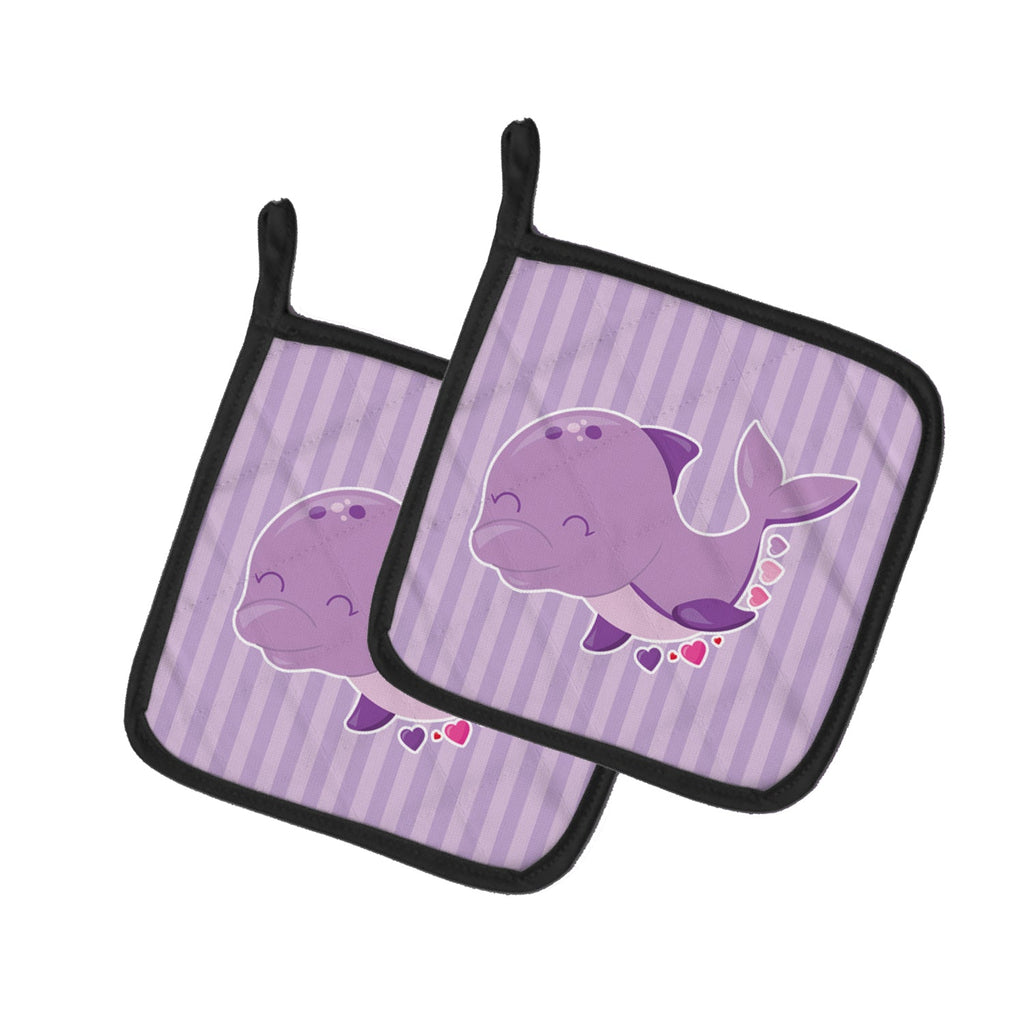 Purple Dolphin Pot Holder Set of 2 | Quilted Hot Pads