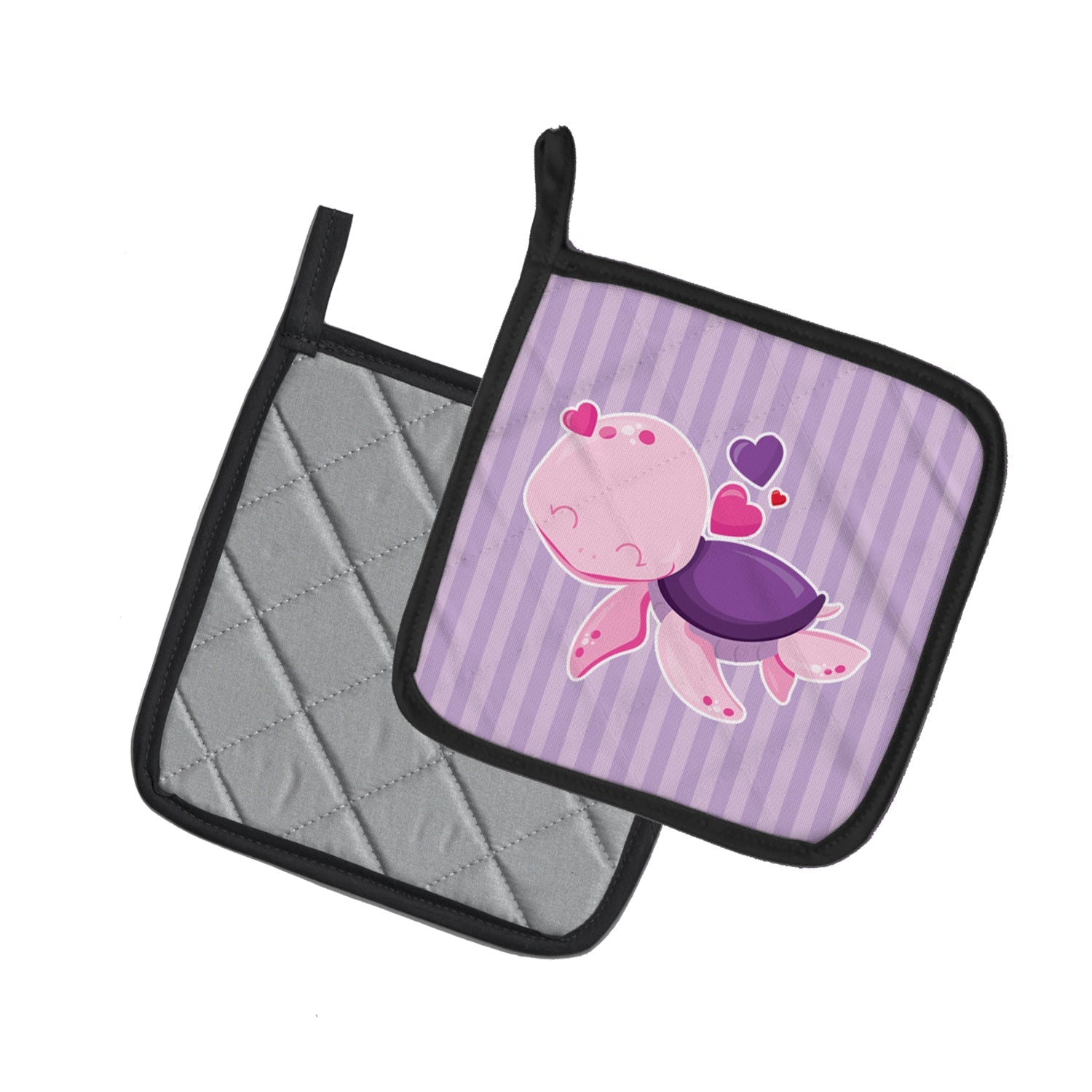 Pink and Purple Turtle Pot Holder Set of 2 | Quilted Hot Pads