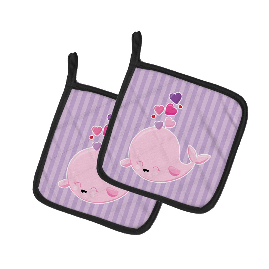 Pink Whale Pot Holder Set of 2 | Quilted Hot Pads