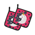 Unicorn Pink Polkadots Pot Holder Set of 2 | Quilted Hot Pads