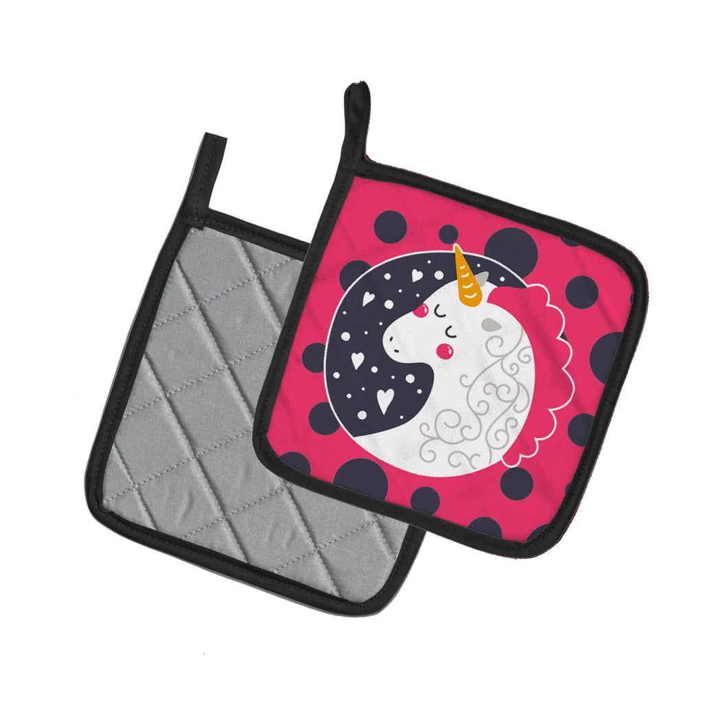 Unicorn Pink Polkadots Pot Holder Set of 2 | Quilted Hot Pads