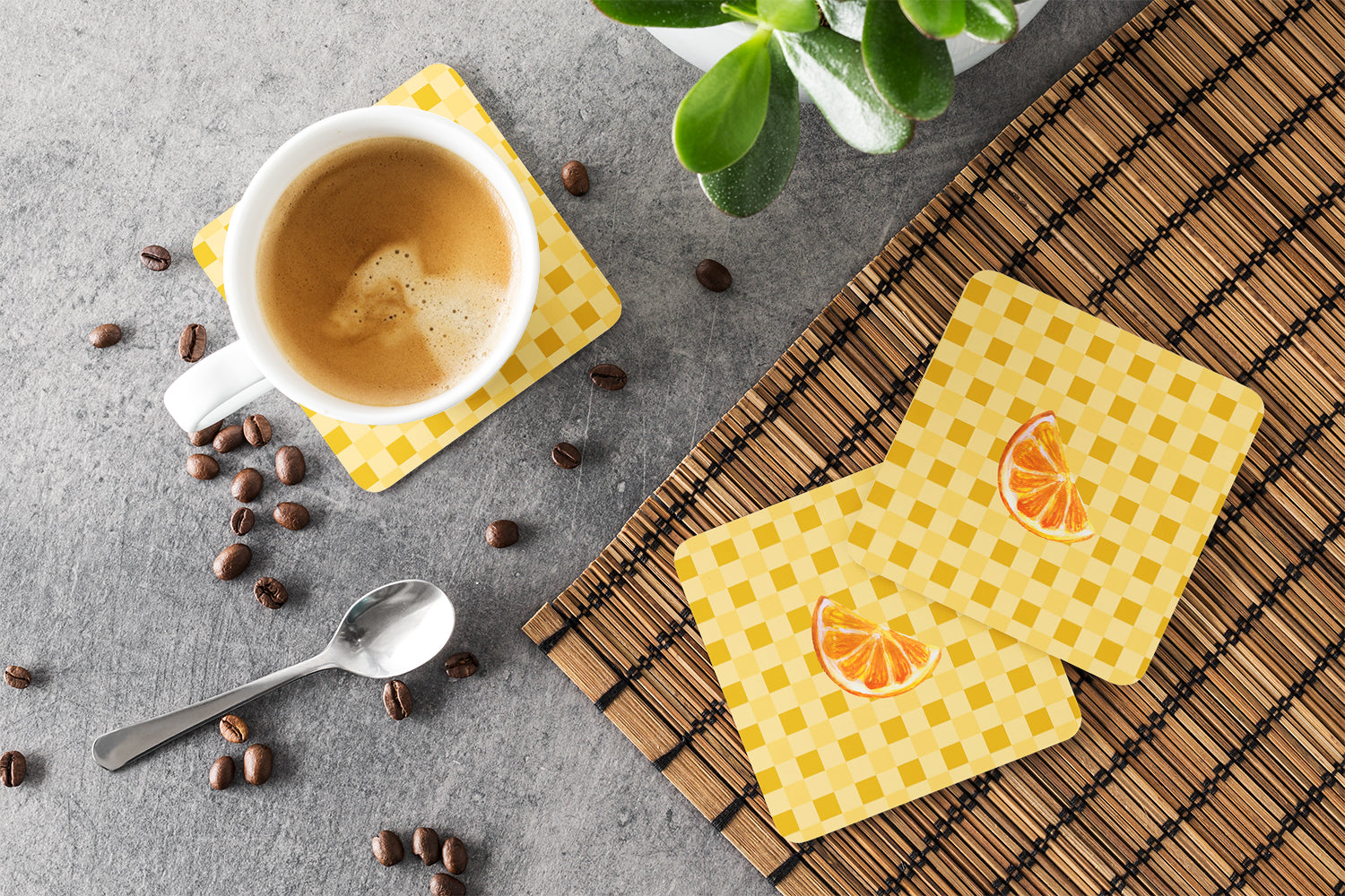 Sliced Oranges on Basketweave Foam Coasters Set of 4 Cup Coasters for Indoor Outdoor, Tabletop Protection, Anti Slip, Mouse pad Material
