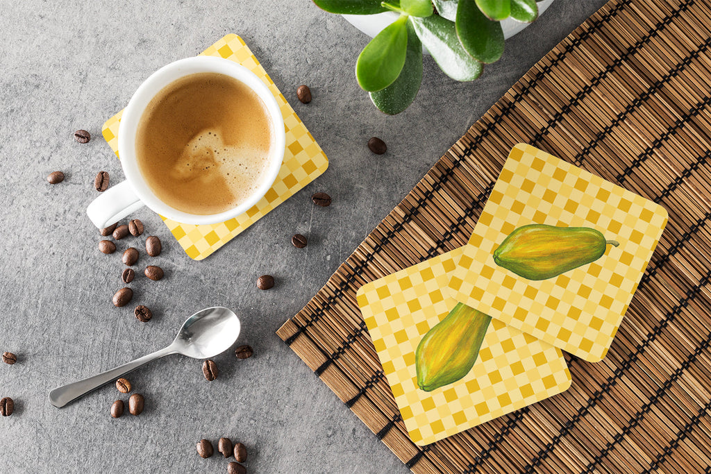 Whole Papaya on Basketweave Foam Coasters Set of 4 Cup Coasters for Indoor Outdoor, Tabletop Protection, Anti Slip, Mouse pad Material