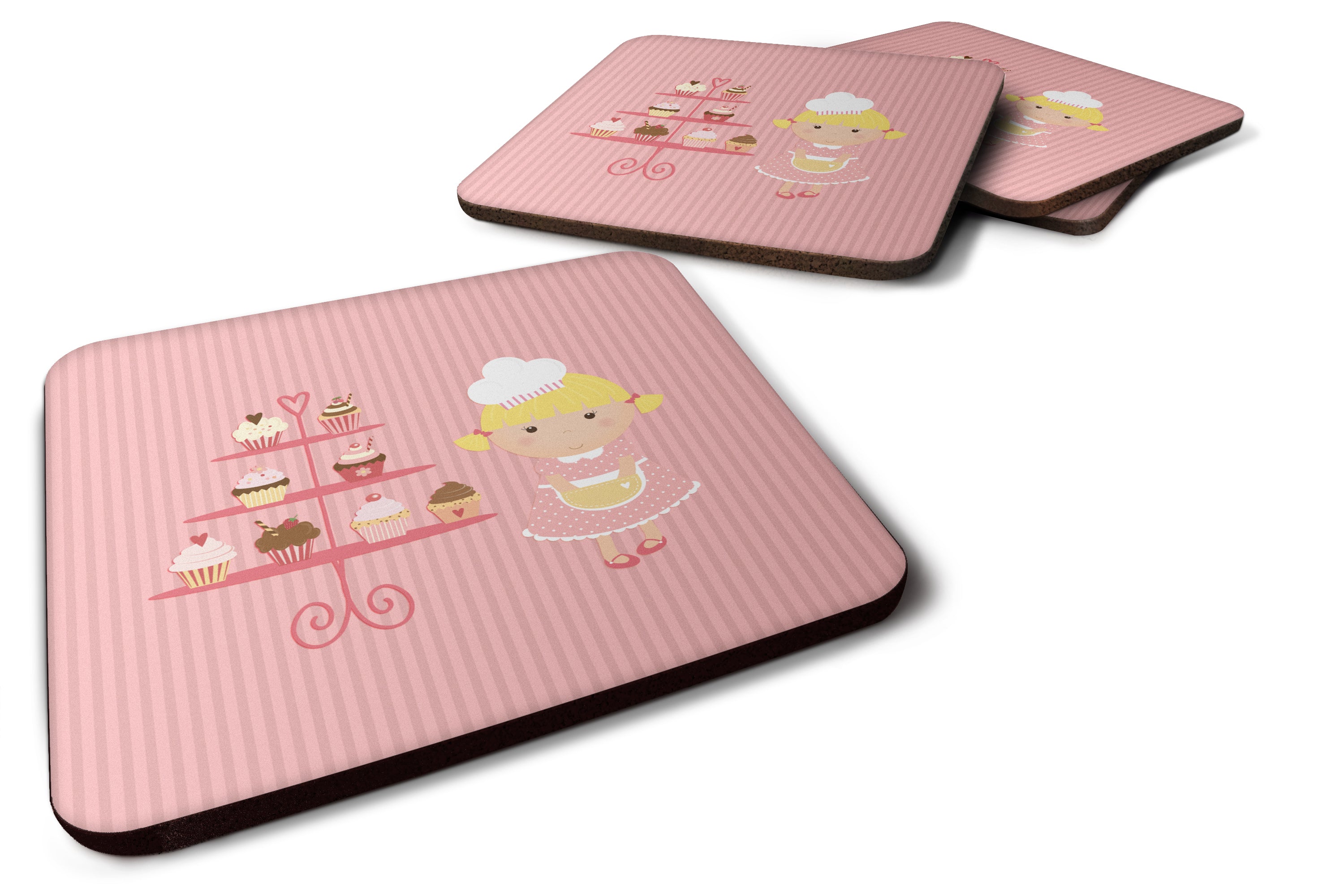 Cupcake Baker Blonde Pink Foam Coasters Set of 4 Cup Coasters for Indoor Outdoor, Tabletop Protection, Anti Slip, Mouse pad Material